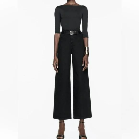 ZARA Z1975 BELTED HIGH RISE CROPPED WIDE LEG JEANS - Picture 2 of 3